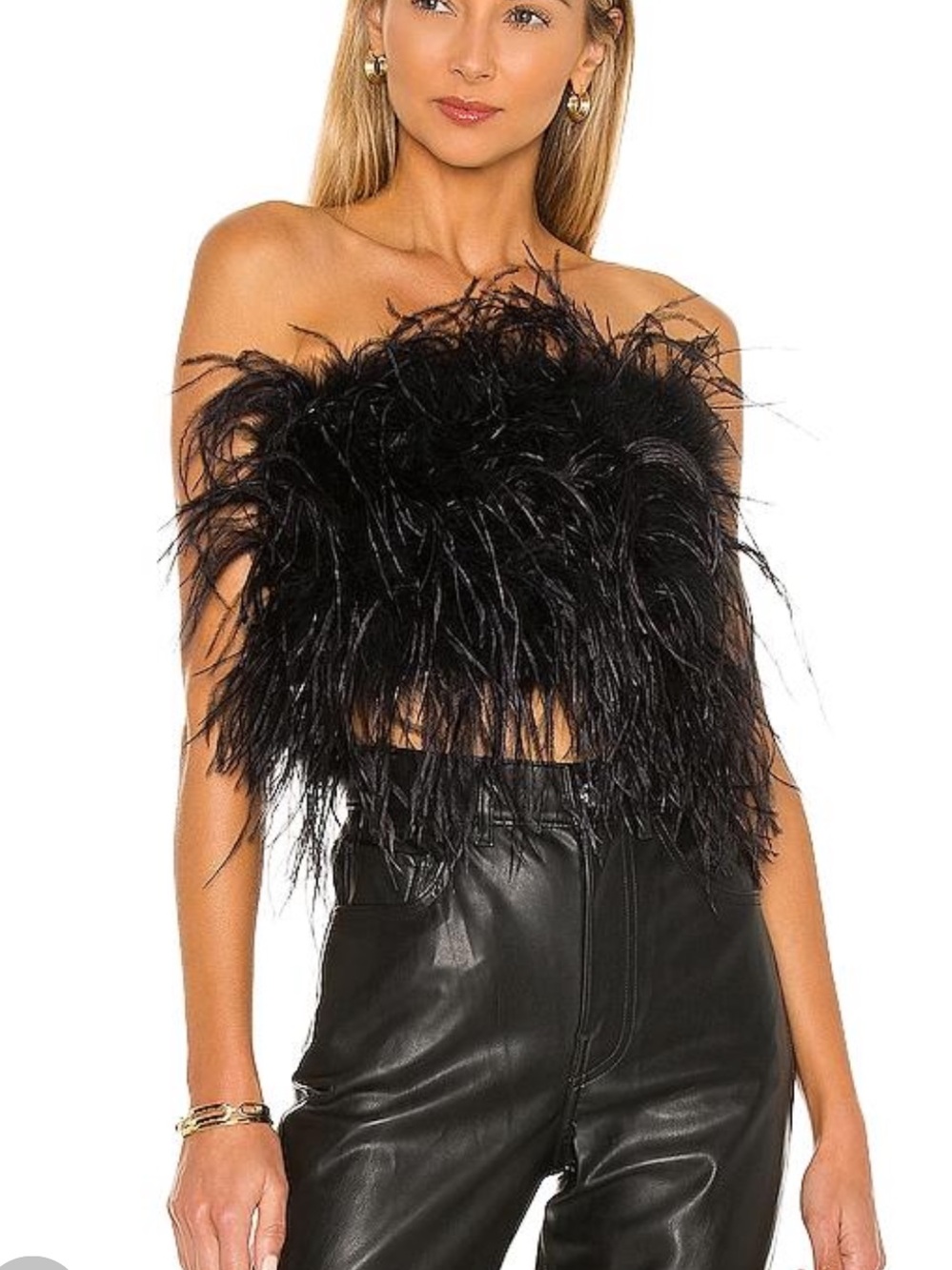 Lamarque Black Feather-Trimmed Top XS